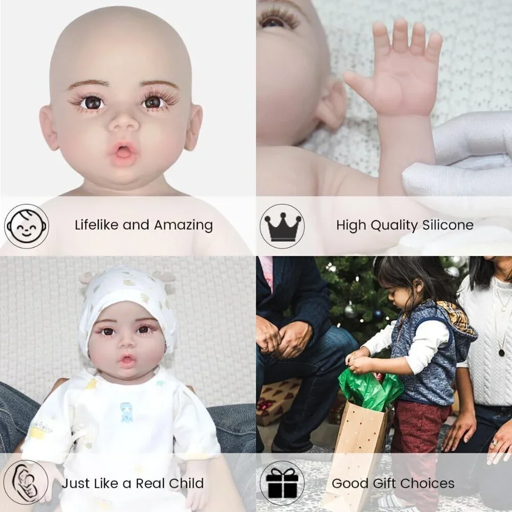 🆕18.5 inch Full Silicone Tan Baby Dolls Newborn Baby Girl Doll Newborn Doll